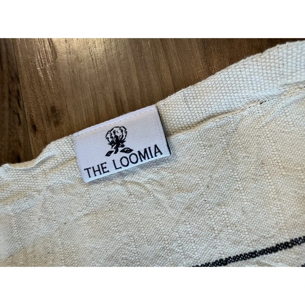 The Loomia Turkish Beach Towels Blanket Set of 4 Cotton Fringe Black Cream